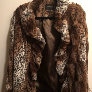 Leather print faux fur coat